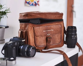 Personalised Leather Camera Bag