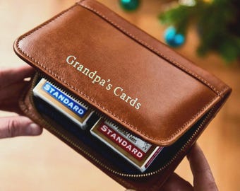 Personalised Leather Playing Card Holder | Thoughtful Gift for Grandad or Dad | Handmade Luxury Gift Box | Custom Leather Card Set
