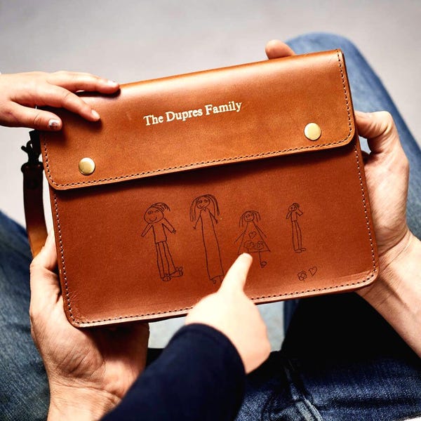 Personalised Leather Family Travel Wallet with Engraved Image - Perfect Thoughtful Christmas Gift for Travel-loving Family