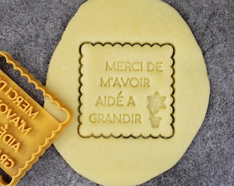 Square Petit Beurre Cookie Cutter - &quot;Thank You For Helping Me Grow&quot; with Flower Motif - Designed and Made for You