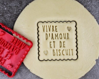 Small square butter cookie cutter - "Living on love and biscuits" - Designed and made for you