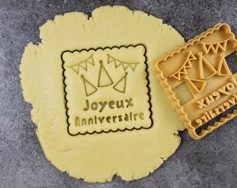 Emporte-pièce petit beurre carré - "Joyeux Anniversaire" avec guirlandes - Conçu et fabriqué pour vous