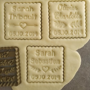 Cookie cutter pattern of your choice - Small Square Butter - Customizable with 2 First Names and date | Designed and manufactured in France