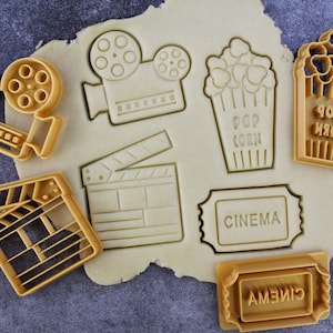 Tagliabiscotti a tema cinema - Macchina fotografica, Biglietto del cinema, Popcorn, Ciak del cinema - Pasticceria creativa