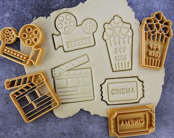 Movie-themed cookie cutters - Camera, Movie ticket, Popcorn, Clapboard - Creative baking