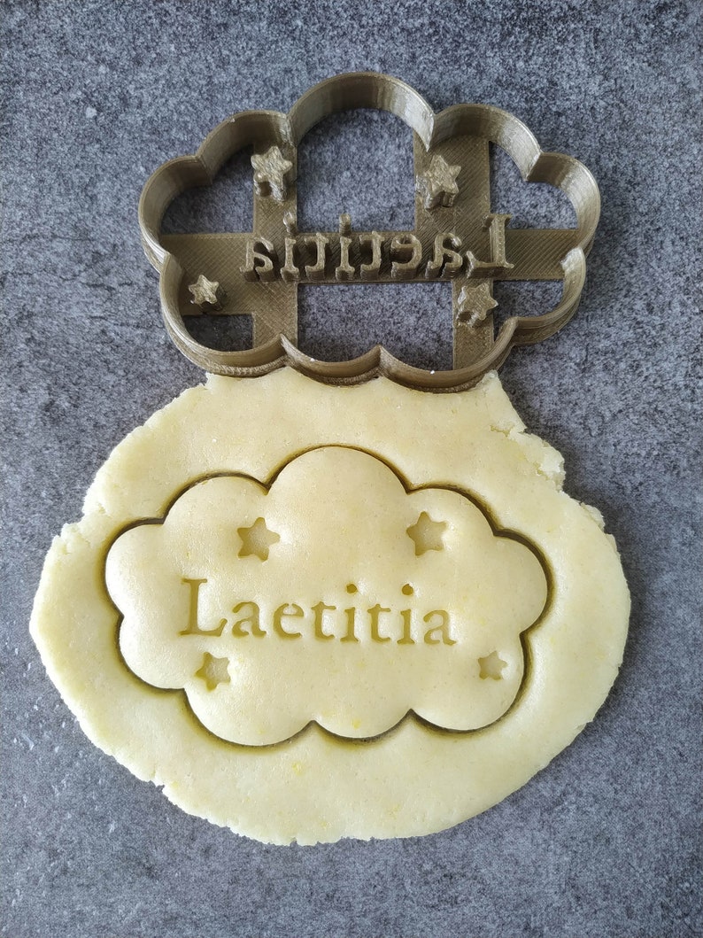 Cloud and stars cookie cutter Customizable with first name Designed and made for you image 3