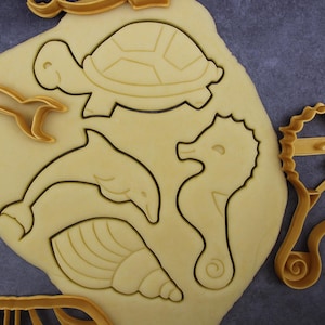 Sea themed cookie cutters: Dolphin, Shell, Turtle, Seahorse