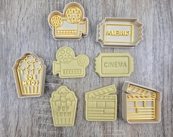 Cinema-themed push-type cookie cutters - Camera, Cinema ticket, Popcorn, Cinema clapperboard - Premium Creative Pastry
