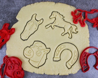 Horse-themed cookie cutters: horse, horseshoe, horse heads