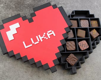 Personalized Valentine&#39;s Day 3D Chocolate Box - 8 Bit Retro Design with First Name