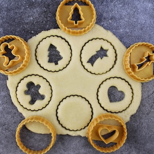 Set 5 tagliabiscotti - Abete, Pan di zenzero, Stella cadente, Cuore, contorno semplice scanalato - Biscotti ripieni - Pasticceria creativa