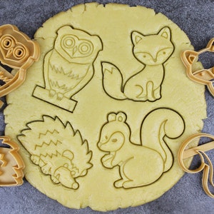 Formine per biscotti a forma di animali della foresta: gufo, volpe, riccio, scoiattolo
