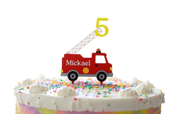 Camion de pompier personnalisé : Cake Topper pour anniversaire d'enfant ou décoration - Prénom et âge