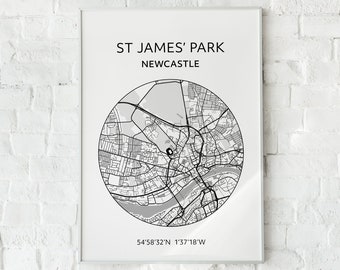 Newcastle print: St James' Park map