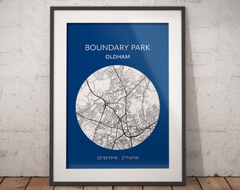 Oldham Athletic print: Boundary Park map