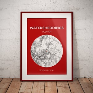 Oldham rugby print: Watersheddings map