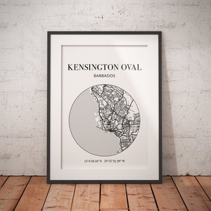Kensington Oval cricket stadium map print