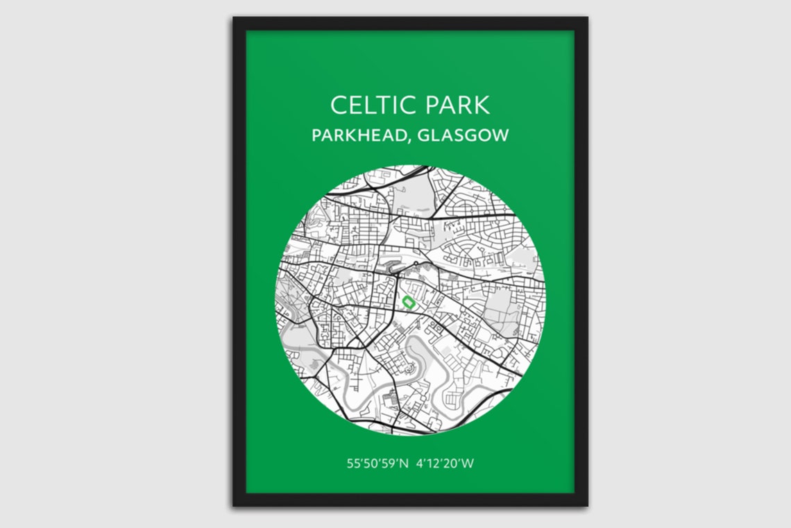 Glasgow Celtic Print Parkhead Map Etsy Il 5r28 
