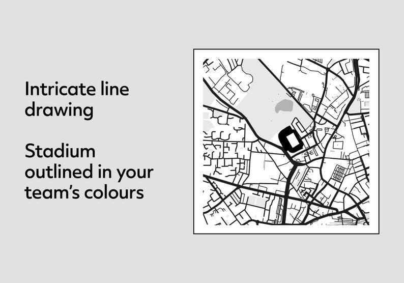Pu&ograve; includere: Un disegno in bianco e nero di uno stadio circondato da una citt&agrave;. Lo stadio &egrave; delineato in nero e le strade della citt&agrave; sono mostrate in uno stile di disegno a linea dettagliato.