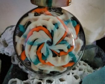 Glass Focal Pendant Boro Bead Blue, Orange and White for Necklace or Jewelry