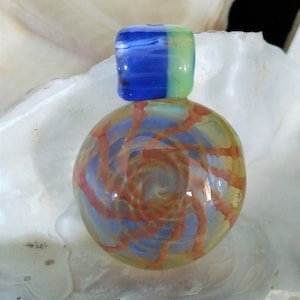 Black Light Reactive Glass Focal Pendant Bead with Blue and Green Bale Heady Glass