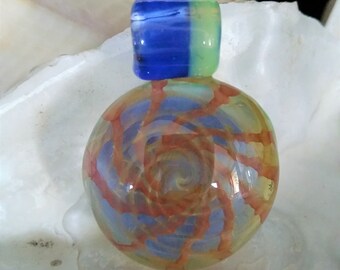 Black Light Reactive Glass Focal Pendant Bead with Blue and Green Bale Heady Glass