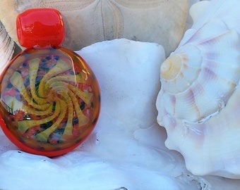 Glow in the Dark Blacklight Reactive Glass Focal Pendant Bead for Necklace Orange Lampwork Boro