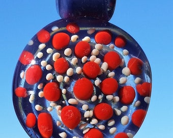 Spectacular Red, White and Blue Glass Focal Pendant for Necklace Blacklight Reactive