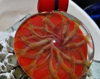 Blacklight Reactive Lampwork Boro Glass Pendant Bead Red Blue and Orange