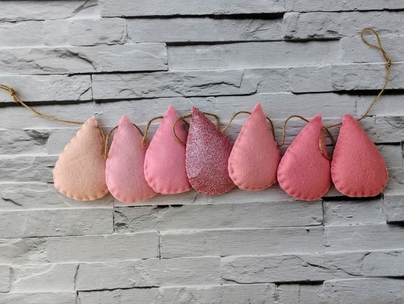 Pink Droplet Garland, Shades of Pink Raindrop Nursery Decor Pink Droplet Garland, Shades of Pink Raindrop Nursery Decor