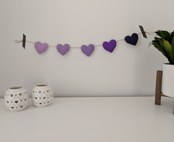 Purple Ombré Heart Garland, Felt Heart Garland, Valentine's Garland, Heart Nursery Decor, Baby Shower Love, Valentine's Decor, Purple Ombré Heart Garland, Felt Heart Garland, Valentine's Garland, Heart Nursery Decor, Baby Shower Love, Valentine's Decor,
