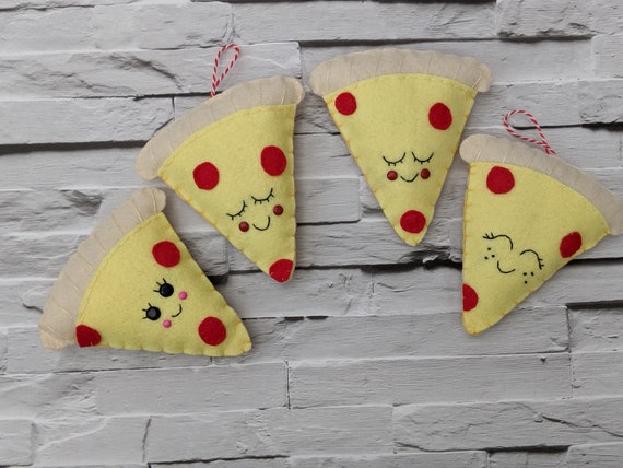 Pizza Festive Ornaments, Felt Christmas Pizza Decorations, pack of 4. Pizza Festive Ornaments, Felt Christmas Pizza Decorations, pack of 4.