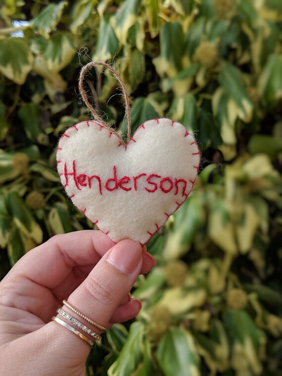 Personalised Scandinavian Style Felt Christmas Ornament, Red & Cream Heart. Personalised Scandinavian Style Felt Christmas Ornament, Red & Cream Heart.
