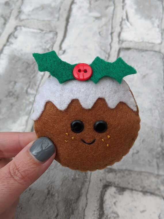 Christmas Pudding Christmas Ornament. Kawaii Felt Festive Holiday Decoration. Christmas Pudding Christmas Ornament. Kawaii Felt Festive Holiday Decoration.