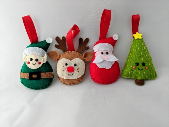 4 Felt Christmas Decorations - Santa, Elf, Christmas Tree, Rudolph - Christmas Ornaments Garland 4 Felt Christmas Decorations - Santa, Elf, Christmas Tree, Rudolph - Christmas Ornaments Garland
