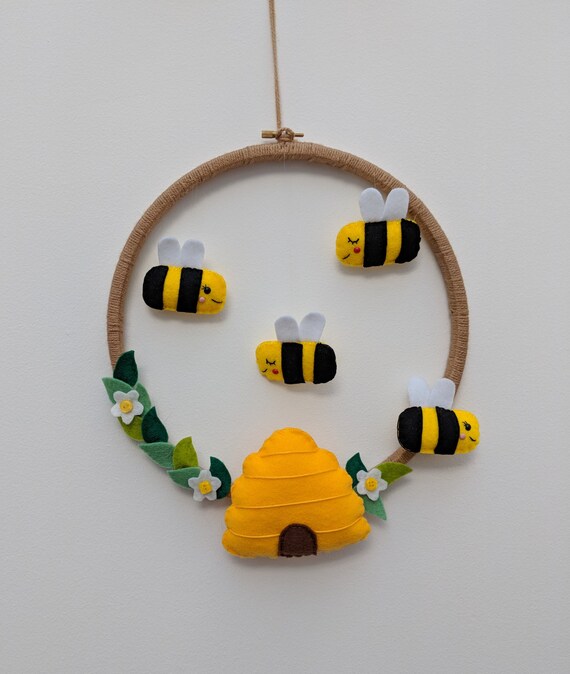 Felt Bee and Hive Wall Hanging. Perfect Unique Nursery Gift, will match Winnie the Pooh Decor. Felt Bee and Hive Wall Hanging. Perfect Unique Nursery Gift, will match Winnie the Pooh Decor.
