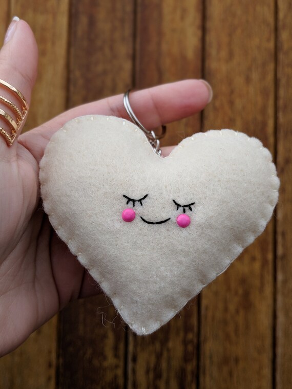 Felt Heart Keychain Keyring, Kawaii Heart, Happy Heart, St Valentines Day, Stocking Stuffer Felt Heart Keychain Keyring, Kawaii Heart, Happy Heart, St Valentines Day, Stocking Stuffer