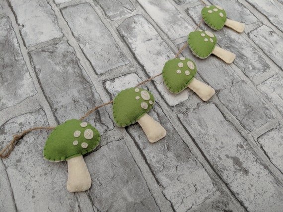 Green Toadstool Felt Garland. Nursery Decor with a Woodland Theme. Green Toadstool Felt Garland. Nursery Decor with a Woodland Theme.