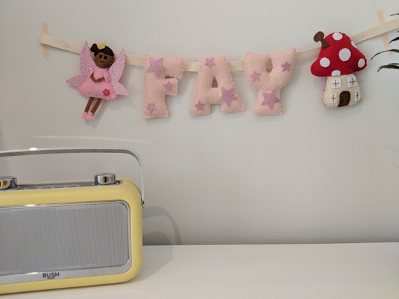 Fairy Name Banner, Toadstool Name Banner - Baby Girl Nursery Decor Gift - Name Bunting - Made to Order Handmade Gift, Baby Shower Decor. Fairy Name Banner, Toadstool Name Banner - Baby Girl Nursery Decor Gift - Name Bunting - Made to Order Handmade Gift, Baby Shower Decor.