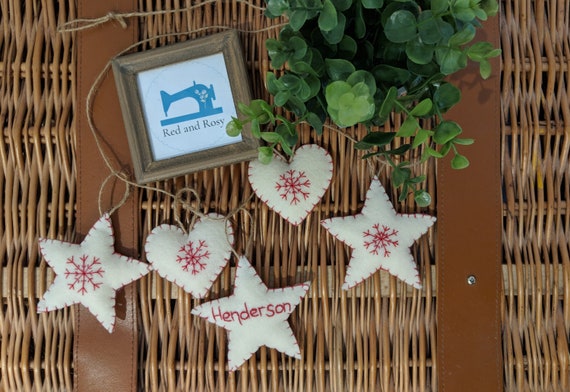 Scandinavian Style Felt Christmas Garland, Red & Cream Heart and Star. Personalised with your family name! Scandinavian Style Felt Christmas Garland, Red & Cream Heart and Star. Personalised with your family name!