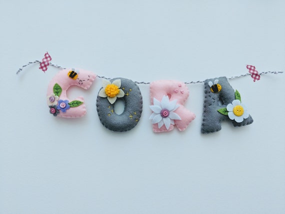 Handmade Flower and Bee Name Banner - Baby Girl Nursery Decor Gift. Made to Order. Newborn Gift. Handmade Flower and Bee Name Banner - Baby Girl Nursery Decor Gift. Made to Order. Newborn Gift.