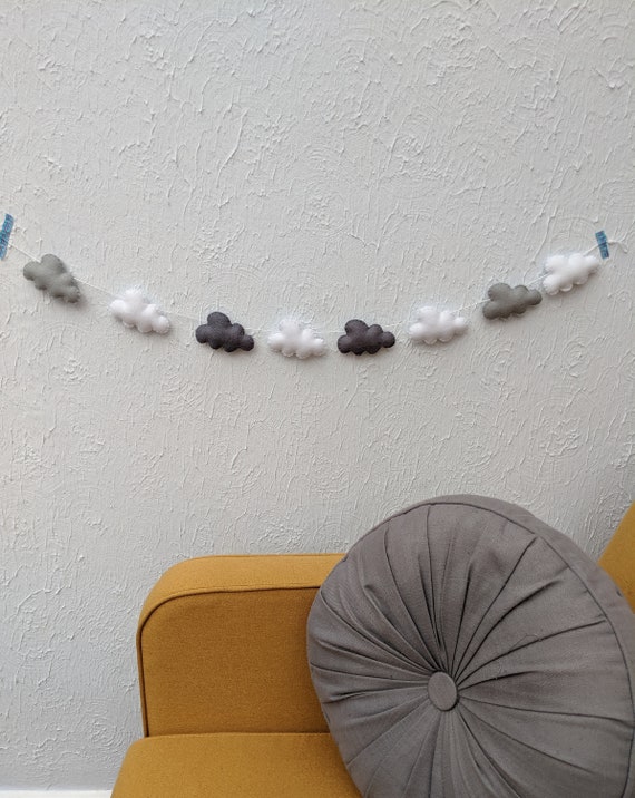Felt Cloud Garland in Grey and White, Modern Unisex Nursery Decoration and Baby Gift. Perfect for a Baby Neutral Nursery. Felt Cloud Garland in Grey and White, Modern Unisex Nursery Decoration and Baby Gift. Perfect for a Baby Neutral Nursery.