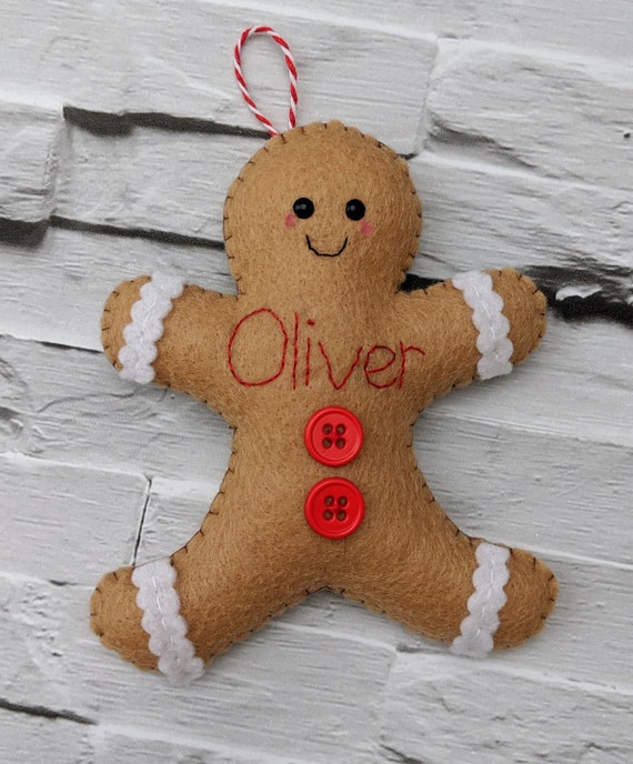 Personalised Gingerbread Man Decoration - Hand Stitched Christmas Ornaments with names Personalised Gingerbread Man Decoration - Hand Stitched Christmas Ornaments with names