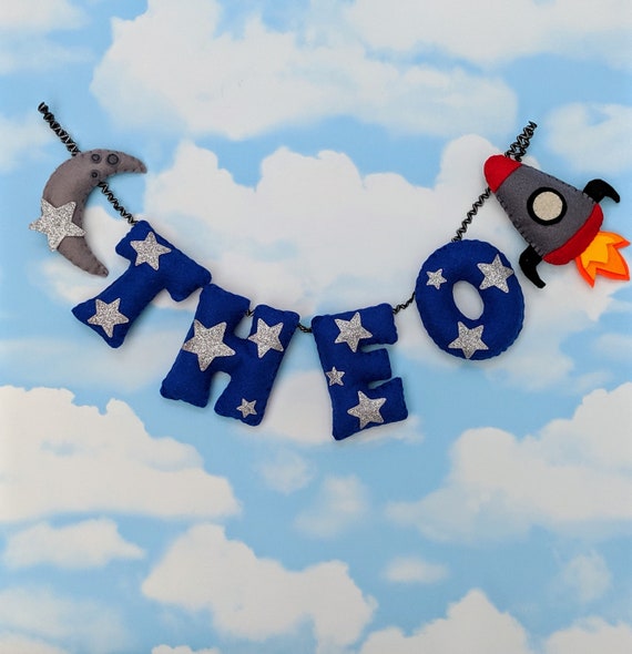 Space Name Banner, Rocket and Moon Blue Name Garland with Silver Sparkly Stars. Baby Shower or Nursery Decor Gift. Space Name Banner, Rocket and Moon Blue Name Garland with Silver Sparkly Stars. Baby Shower or Nursery Decor Gift.