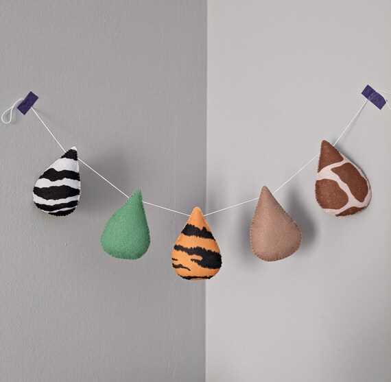 Safari Droplet Garland. Jungle Themed Raindrop Banner. Giraffe, Zebra and Tiger Print Bunting. Playroom Wall Art. Animal Print Nursery Decor Safari Droplet Garland. Jungle Themed Raindrop Banner. Giraffe, Zebra and Tiger Print Bunting. Playroom Wall Art. Animal Print Nursery Decor