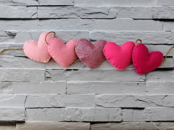 Pink Ombré Heart Garland, Felt Glitter Heart Garland. Baby Girl Nursery Decor. Pink Ombré Heart Garland, Felt Glitter Heart Garland. Baby Girl Nursery Decor.