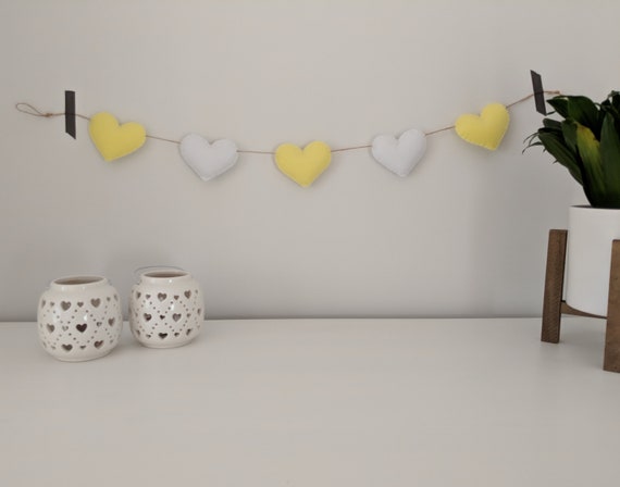 Yellow and White Heart Garland, Nursery Baby Shower and Bedroom Decor, Valentine's Garland, Heart Nursery Decor, Valentine's Gift. Yellow and White Heart Garland, Nursery Baby Shower and Bedroom Decor, Valentine's Garland, Heart Nursery Decor, Valentine's Gift.