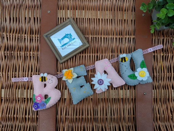 Handmade Flower and Bee Name Banner - Baby Girl Nursery Decor Gift. Made to Order. Newborn Gift. Handmade Flower and Bee Name Banner - Baby Girl Nursery Decor Gift. Made to Order. Newborn Gift.