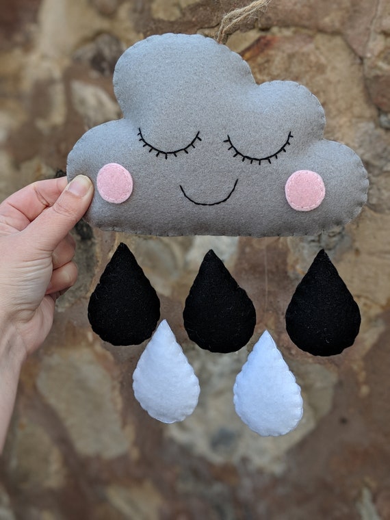 Monochrome Cloud and Raindrop Wall Hanging / Mobile. Grey, White and Black Sleepy Cloud Nursery Decor. Monochrome Cloud and Raindrop Wall Hanging / Mobile. Grey, White and Black Sleepy Cloud Nursery Decor.