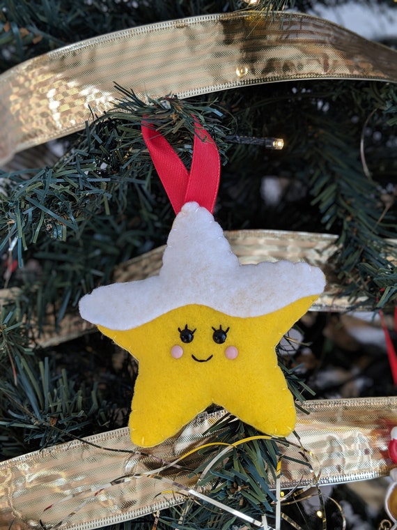 Felt Christmas Decorations - Snowy Star - Cute Kawaii Star - North Star - Yellow Star - Christmas Ornaments Felt Christmas Decorations - Snowy Star - Cute Kawaii Star - North Star - Yellow Star - Christmas Ornaments